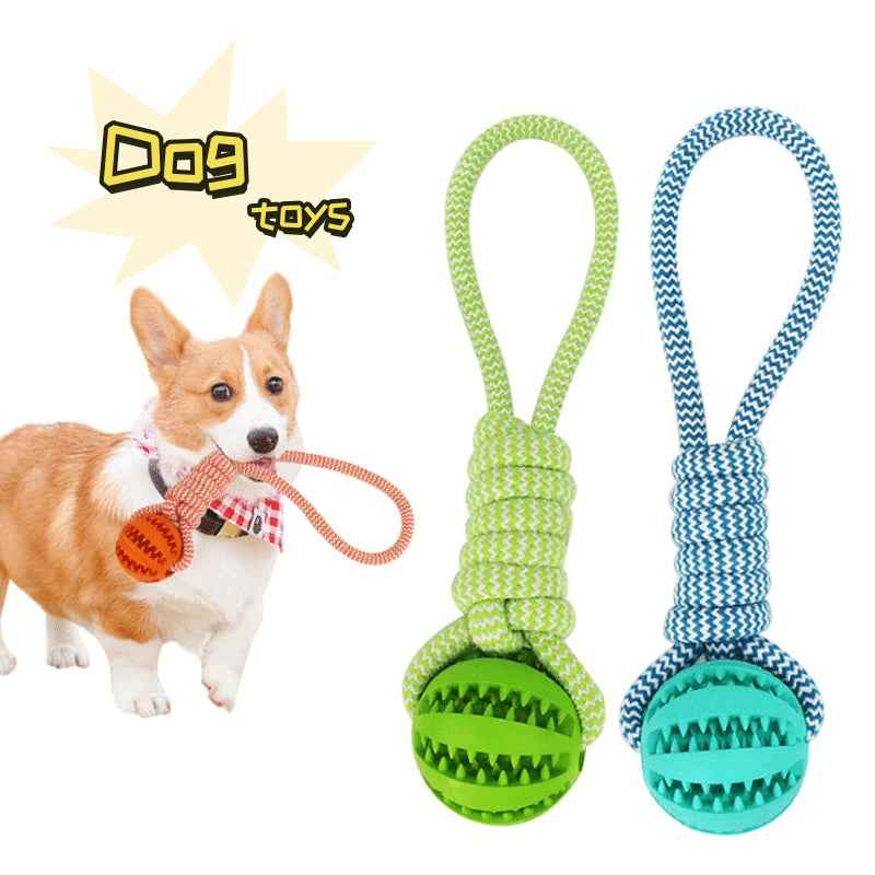 Interactive Dog Treat Ball with Rope | Durable Rubber Chew Toy