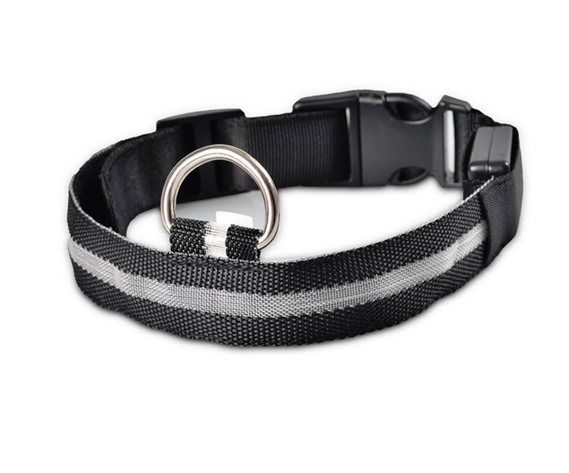 LED Dog Collar Nylon Light Up safety collar in black color for pets, featuring a durable nylon design.