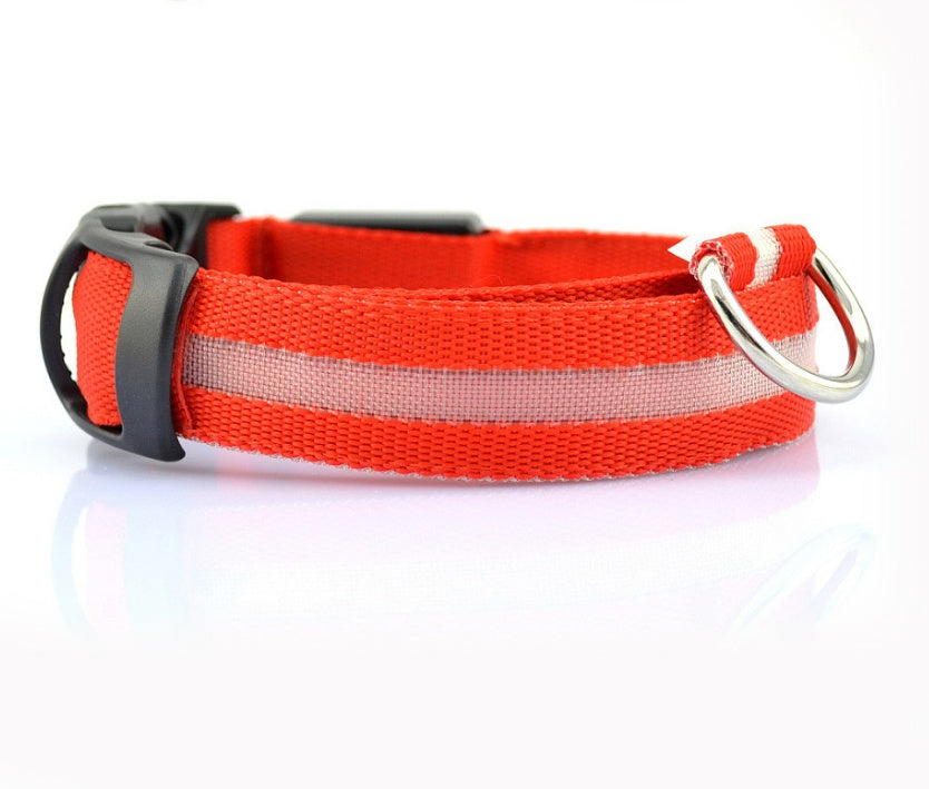 LED Dog Collar Nylon Light Up safety collar in red color for pets, featuring a durable nylon design.