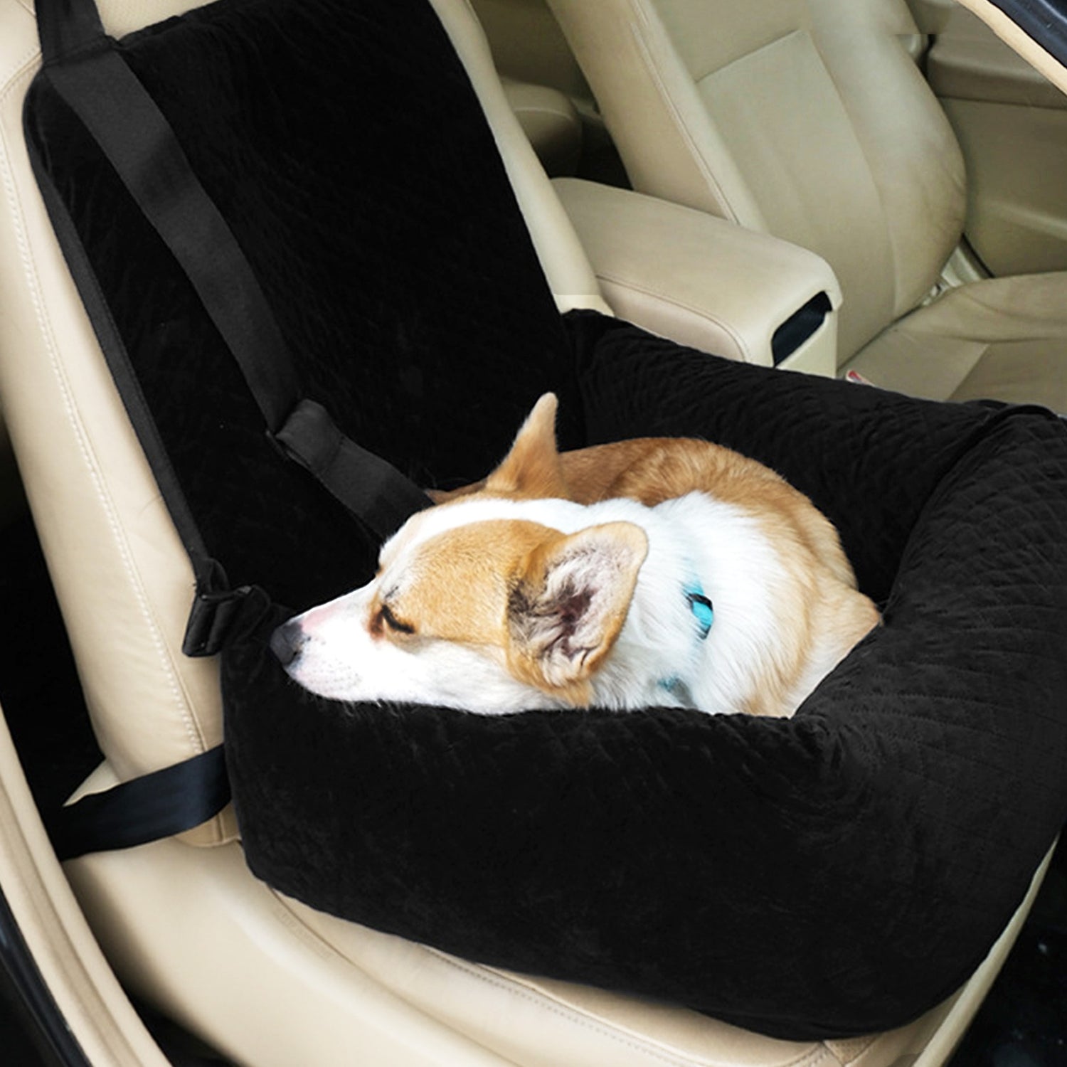Premium Quilted Dog Car Booster Seat – Deluxe Plush Travel Bucket Bed for Front & Back Seats