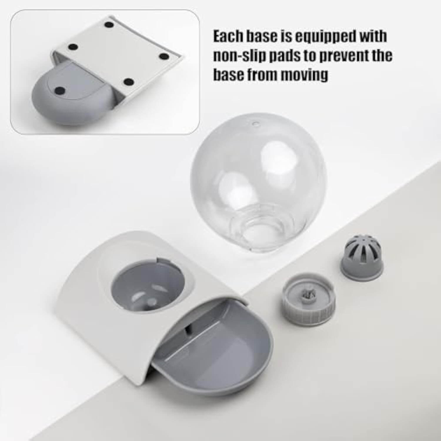 Pet Water Dispenser 2.8L components showcasing non-slip base, water bowl, and detachable parts for easy cleaning.