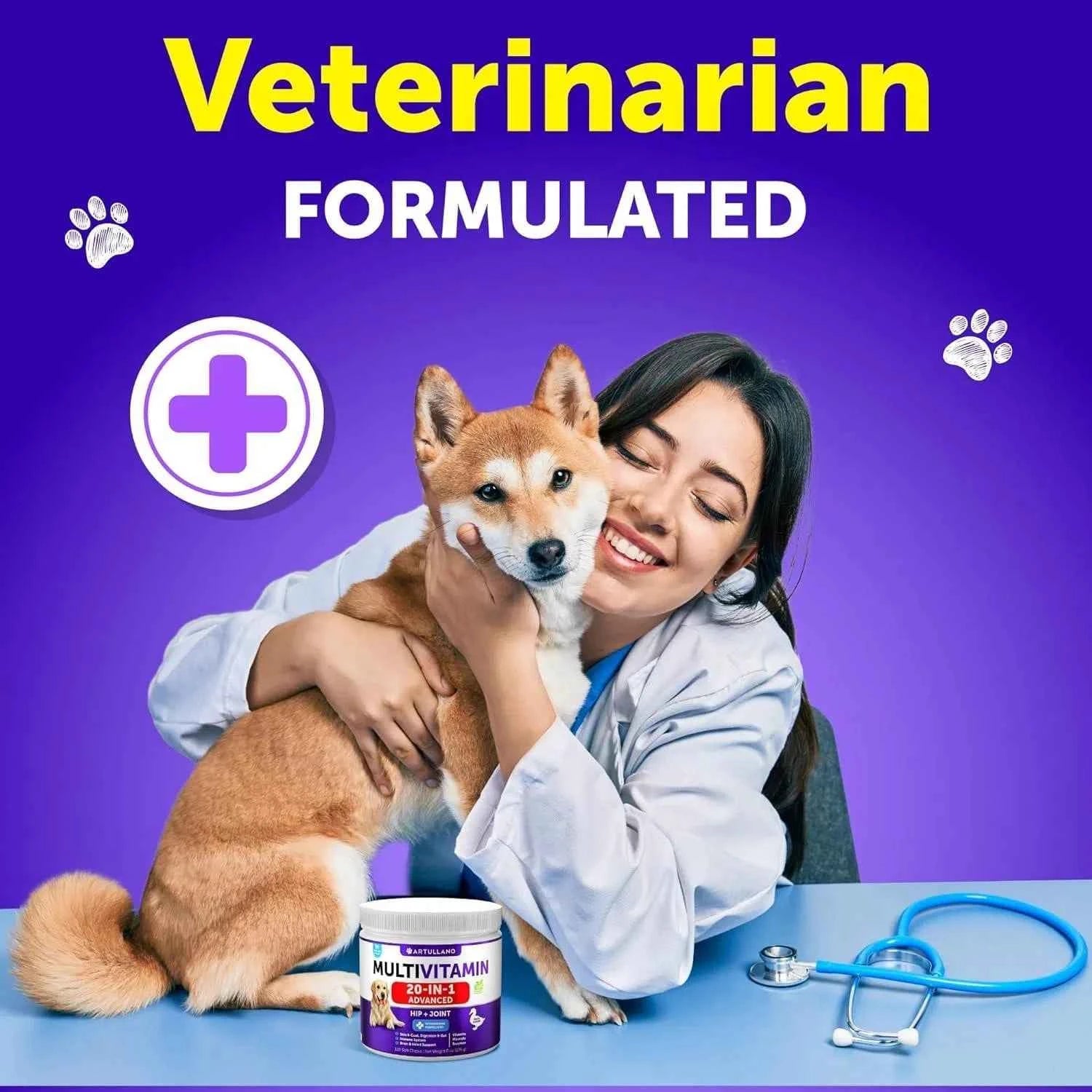 All-in-One Dog Multivitamin & Joint Supplement | 20-in-1 Chewable Vitamins for Puppies to Seniors (120 Chews)