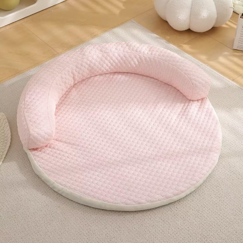 Cooling Dog Bed - Summer Dog Cat Cooling Mat in pink color displayed on a couch for pets.