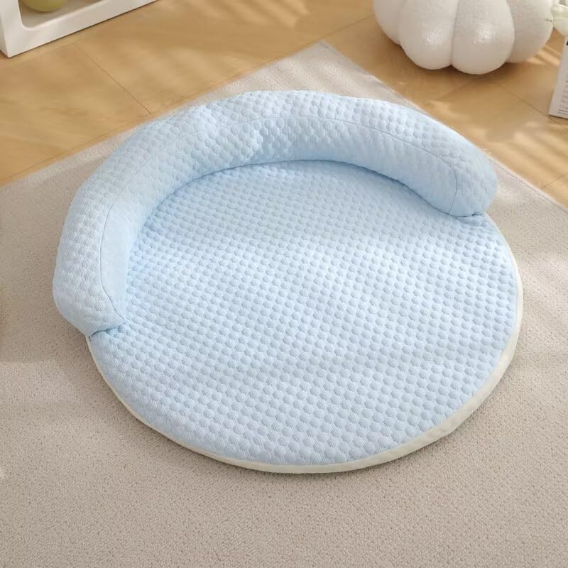 Cooling Dog Bed - Summer Dog Cat Cooling Mat in light blue color displayed on a couch for pets.