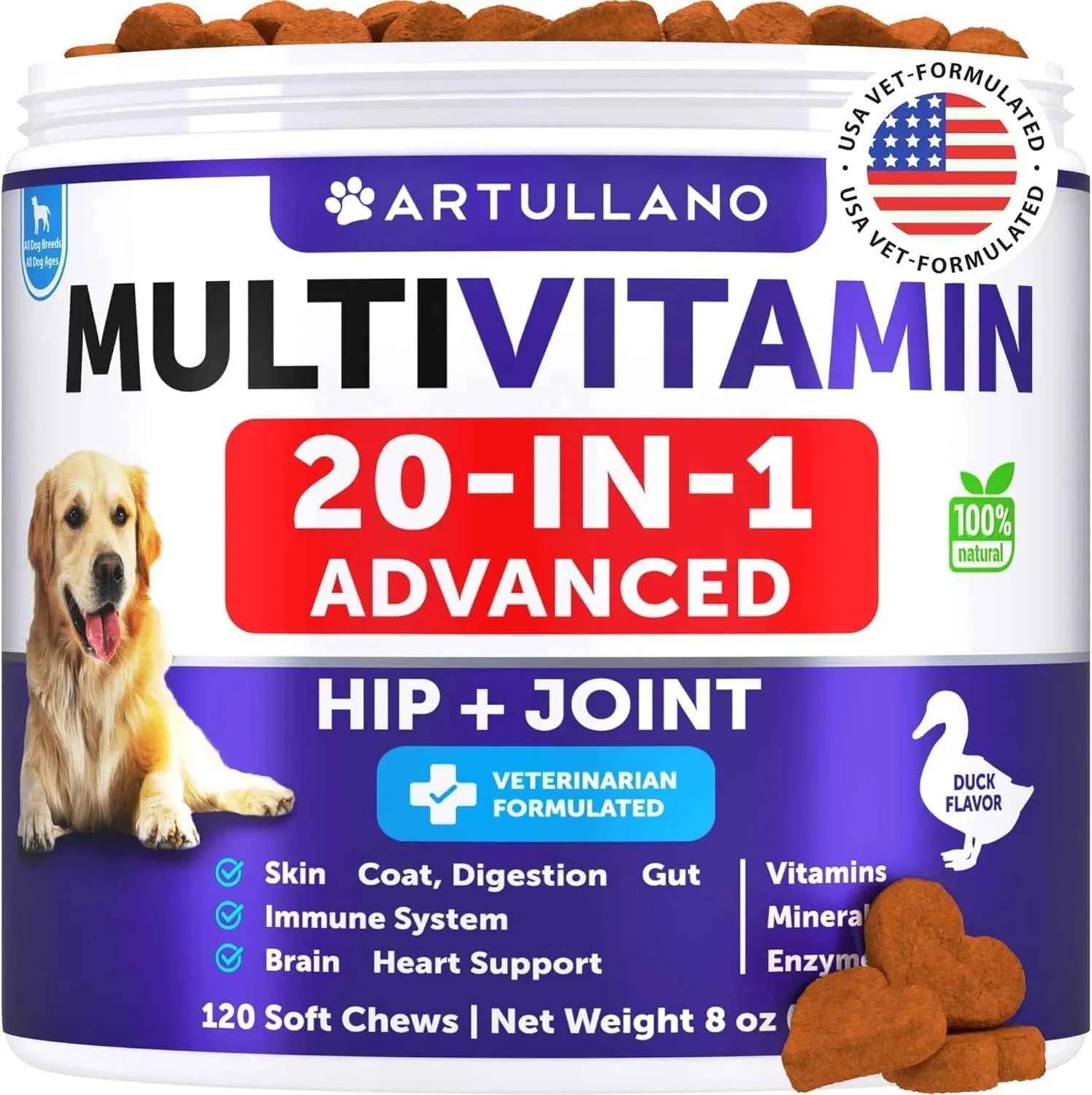 All-in-One Dog Multivitamin & Joint Supplement | 20-in-1 Chewable Vitamins for Puppies to Seniors (120 Chews)