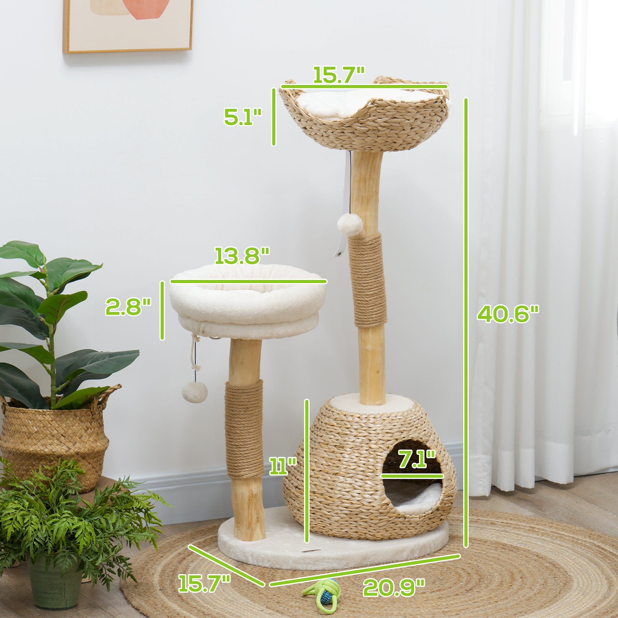 Wooden Cat Scratching Tree – 41 Inch