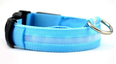 LED Dog Collar Nylon Light Up safety collar in blue color for pets, featuring a durable nylon design.