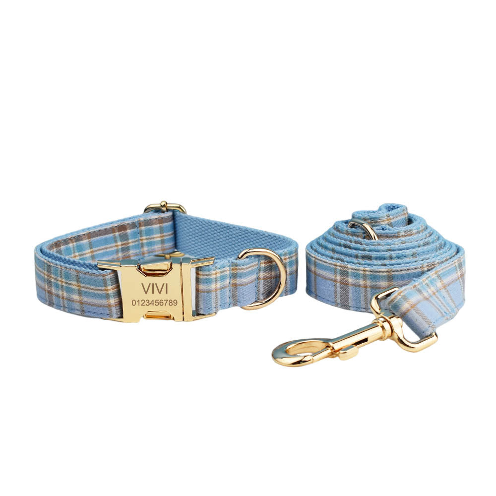 Blue Check Dog Collar Rope