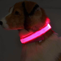 LED Dog Collar Nylon Light Up displayed in pink colors for nighttime visibility and safety.