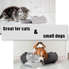 Pet Water Dispenser 2.8L shown with a kitten and small dog drinking water, promoting hydration for pets.