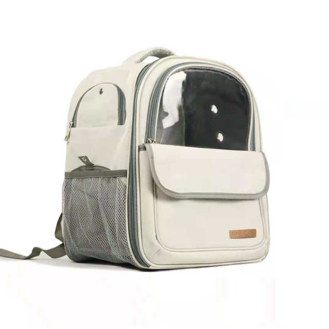 Breathable Transparent Pet Bag Space Capsule Cat School Dog Backpack placed on ground