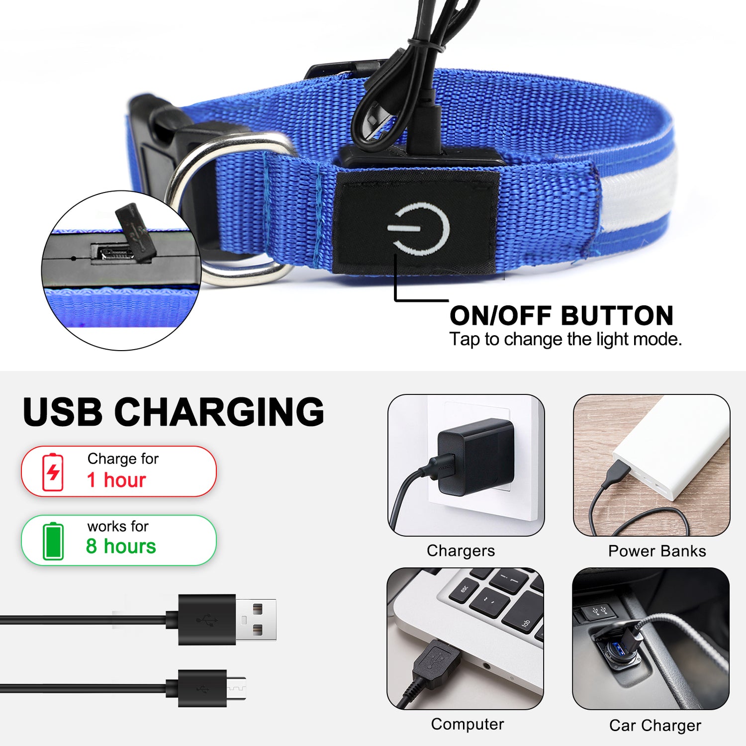 Dog Collar Lights for the dark night, featuring adjustable bright green design and durable materials for pet safety.