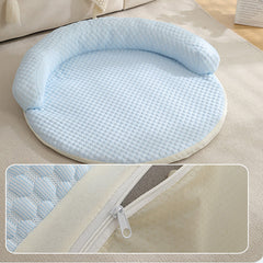 Cooling Dog Bed - Summer Dog Cat Cooling Mat in light blue color displayed on a couch for pets.